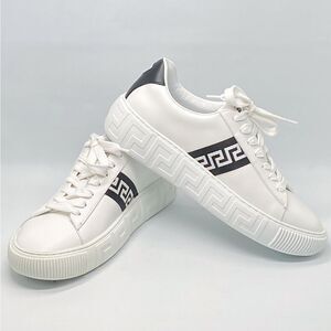 Versace La Greca Ribbon-Trim Leather Sneakers size 40